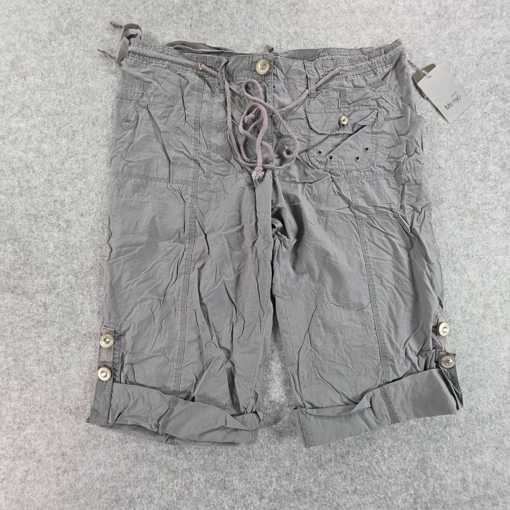 NWT Y2K Metro 7 Womens Gray Cargo Utility Shorts 2007 Lace Up Back Size 12